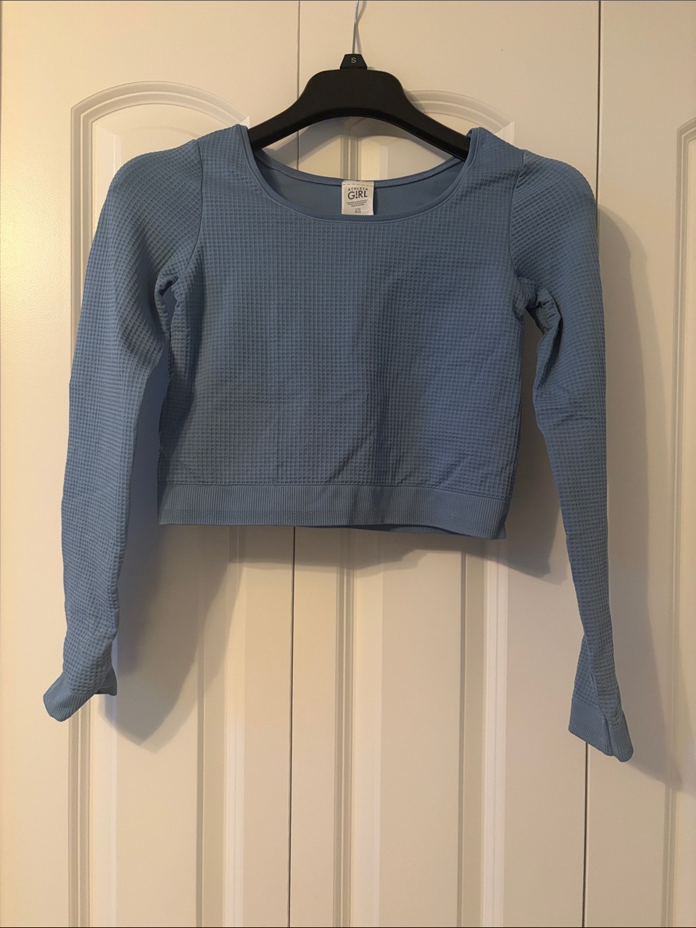 Athleta Girls Dusty Blue Waffle Long Sleeve Crop Top